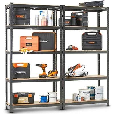 Image of VonHaus Garage Shelves 5 Tier Heavy Duty Racking with Massive 875kg Capacity, 175KG per Shelf Durable Metal Shelving for Garage, Shed and Workshop Storage 180cm x 90cm 40cm 2 Pack