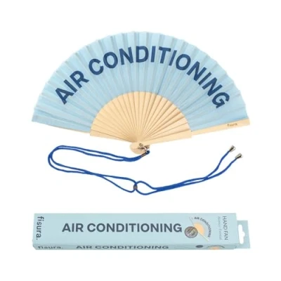 Image of Fisura Original Handheld Folding Fan with message in english. Colourful wooden fan. holding Hand Fans. hanger included (Air Conditioning, blue)