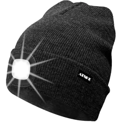Image of ATNKE LED Lighted Beanie Cap,USB Rechargeable Running Hat Ultra Bright 4 Waterproof Light Winter Warm Gifts for Men and Women/Dark Grey