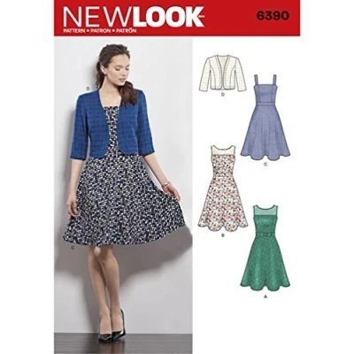 Image of New Look Sewing Pattern 6390 / S0374 Autumn Collection Misses&#039; Dresses with Full Skirt Patterns, A (8 10 12 14 16 18) by
