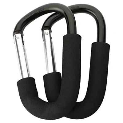 Image of GTIWUNG 2 Pack Strong Pushchair Hook Clip, Large Baby Carriage Hook, Universal fit Mommy Clip D Shape Buggy Stroller Accessories for Hanging Diaper &amp; Shopping Bags, 14x8cm, Black