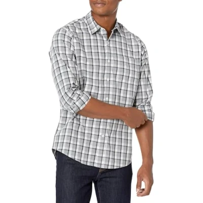 Image of Amazon Essentials Men&#039;s Regular Fit Long Sleeve Casual Poplin Shirt, Grey Plaid, XS