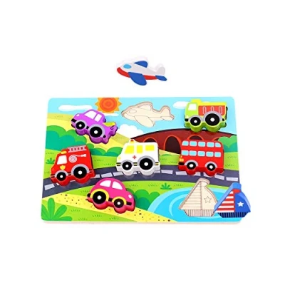 Image of Andreu Toys 921 TKC393 EA Wooden Transport Chunky Puzzle (EXP), Multicolor, 29.5 x 21 1.7 cm