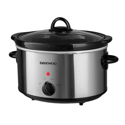Image of Daewoo SDA1364 Stainless Steel Slow Cooker 3.5L Capacity Stoneware Pot Easy to Clean Dishwasher Safe &amp; Lid 3 Different Heat Settings Usage 160W Power,