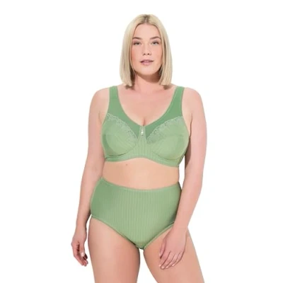 Image of Ulla Popken Womenswear Plus Size Curvy Kelly Pinstripe Support Bra Moss Green 105G 658495427