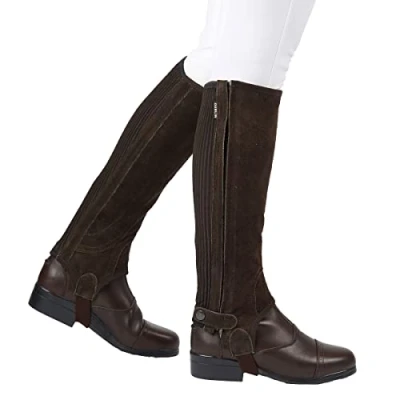 Image of Dublin Womens Suede Half Chaps II Brown 591843 Concealed YKK zip Elasticated calf for a secure fit
