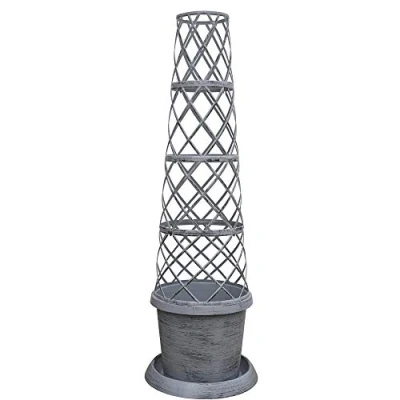 Image of Flower Tower Pot Modern Grey Plant Design with Pot, Saucer and Frame Perfect for Climbing Plants, 1 x in