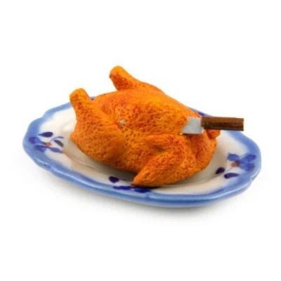 Image of MyTinyWorld Dolls House Miniature Roast Turkey With A Knife On Plate
