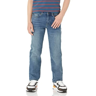 Image of Amazon Essentials Boys&#039; Regular Straight Cut Jeans, Light Wash, 9 Years Plus