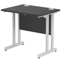 Image of Impulse 800x600mm Straight Office Desk Black Top Silver Cantilever Leg