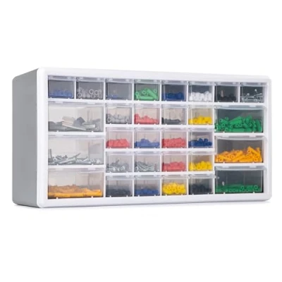 Image of CraftGenes Screw Storage Organiser 30 Drawer Garage &amp; Workshop Box with Adjustable Dividers, Wall Mountable Tool Organiser(Gray)