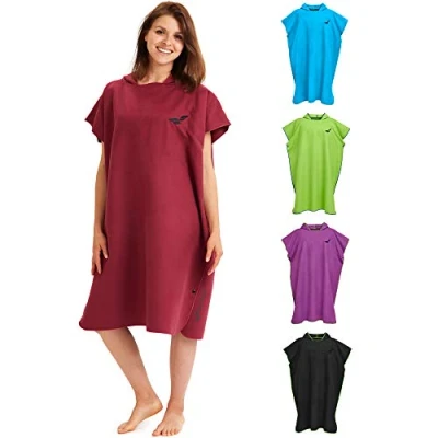 Image of Fit Flip Poncho Towel Microfibre Changing Robe Adult Towelling Swim and Surf Quick Dry Hooded for Men Women size M, Winered