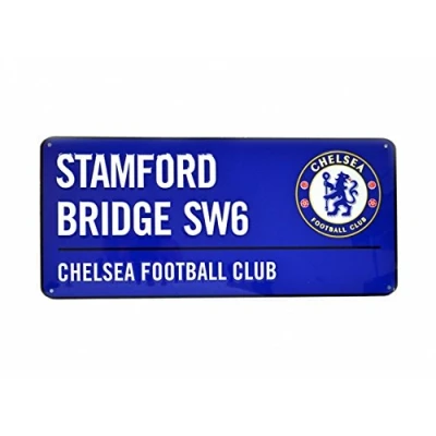 Image of Chelsea FC Official Football Coloured Metal Street Sign (One Size) (Blue/White)