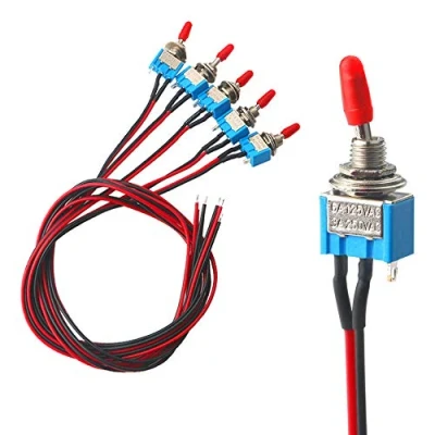 Image of QitinDasen 5Pcs Premium Car Mini Toggle Switch with Pre Wired, ON Off 2 Position 3 Pins SPST Rocker MTS 1, Waterproof Metal Switch, for Truck Boat (3A 250VAC / 6A 125VAC)