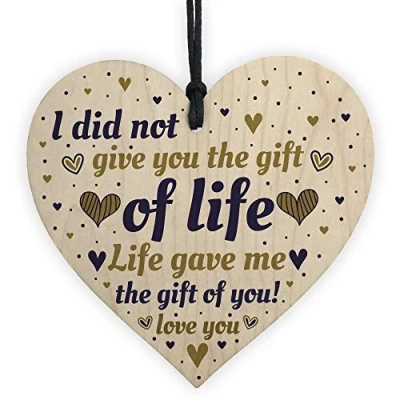 Image of RED OCEAN THANK YOU Gift For Stepdaughter Step Son From Mum Birthday Gifts Wooden Heart Keepsake