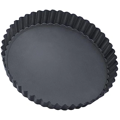 Image of Premium Loose Base Quiche/Flan Pan 26cm, Dishwasher Safe, Non Stick, Easy to Clean Perfect for Quiches, Flans, and Tart Recipes, Grey