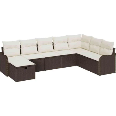 Image of vidaXL 8 Piece Garden Sofa Set with Cushions Brown Poly Rattan