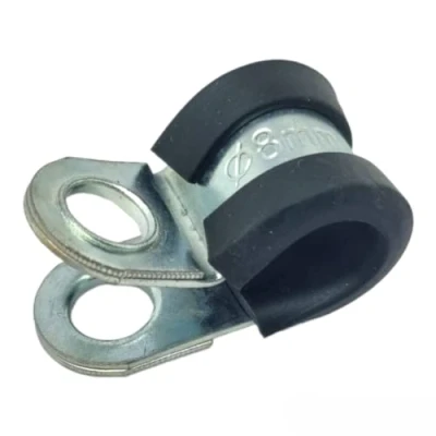 Image of 8mm Rubber Lined P Clips Steel Hose Pipe Clamp Pack of 5