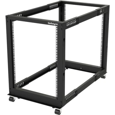Image of StarTech.com 4 Post 15U Mobile Open Frame Server Rack, 19in Network Rack with Wheels, Rolling for Computer/AV/Data/IT Equipment Casters, Leveling Feet or Floor Mounting (4POSTRACK15U)