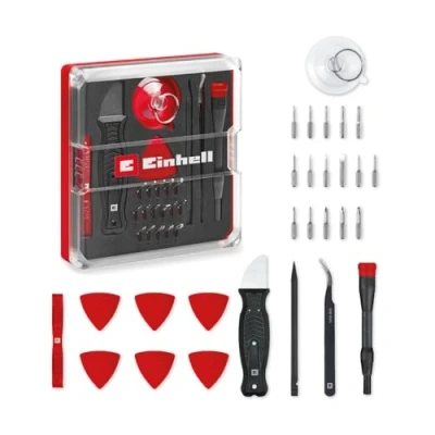 Image of Original Einhell 28 Piece Precision and Electronics Repair Set (Precision Bits, Screwdriver Bit Holder, Curved Tweezers, Spudger, Lever Knife, Opening Tool, Picks, Suction Lifter)
