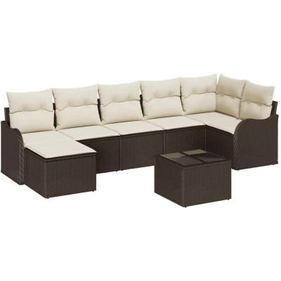 Image of vidaXL 7 Piece Garden Sofa Set with Cushions Grey Poly Rattan