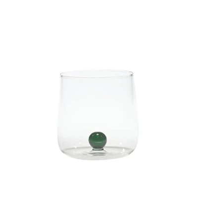 Image of Zafferano Bilia Glass Tumbler Handmade Transparent Glass, Decorated with a Colourful Ball Inside, cl 44 h 90mm d 88mm Set 6 Pieces Green