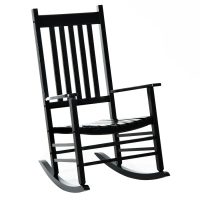 Image of Outsunny Outdoor Porch Rocking Chair Armchair Wooden Patio Rocker Balcony Deck Garden Seat Black