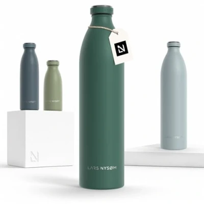 Image of LARS NYSØM Stainless Steel Insulated XL Water Bottle 12oz 17oz 25oz 34oz 51oz Thermo Flask for Hot and Cold Beverages Leakproof Drinking (Pine Green, 1500ml)