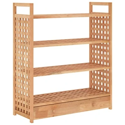 Image of vidaXL Solid Walnut Wood Shoe Rack with Drawer Rustic Farmhouse Style Hallway Footwear Storage Shelf, Easy to Move