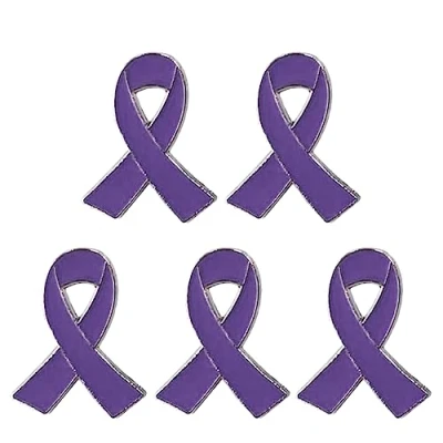 Image of TONXX 5 Pieces Ribbon Brooch Pin Lapel Corsage Alloy Material for Breast Cancers and AIDS Awareness, Purple