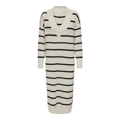 Image of ONLY Women&#039;s Onlnew Tessa L/S Midi V Dress KNT Noos, Pumice Stone/Stripes: Black, XXS