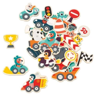 Image of Janod 24 Vehicle Magnets FSC Wooden Toy Magnetic Educational Game Board Accessories Months +, J09641