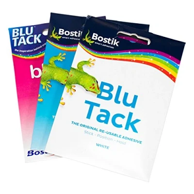 Image of [Pack of 3] Bostik Blu Tack 48g Packs Reusable Adhesive Sticky Putty (Assorted (Blue White Pink))