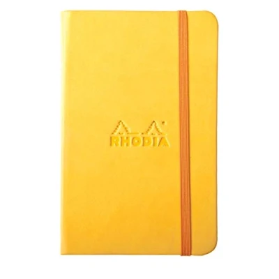 Image of RHODIA 118636C Daffodil Rigid Notebook A6 192 pages Plain Ivory Clairefontaine Paper 90 g/m Bookmark, Elastic Closure Faux Leather Cover Rhodiarama Collection