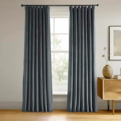 Image of HPD Half Price Drapes Signature Velvet Thermal Blackout Curtains for Living Room 96 Inch Long 1 Panel Rod Pocket Insulated Bedroom Window Curtains, 50W x 96L, Distance Blue Grey