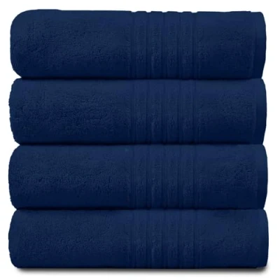 Image of GC GAVENO CAVAILIA Soft Hand Towels For Bathroom Egyptian Cotton Set Highly Water Absorbent Gym Towel 4 Pk Washcloths Navy