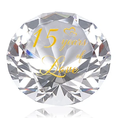 Image of 15 Years Wedding Anniversary Crystal Keepsake for Partner Diamond Shaped Ornaments 15th Marriage Romantic Gifts Couple Wife