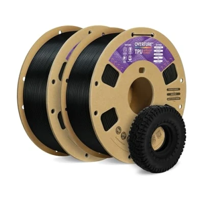 Image of OVERTURE TPU Filament 1.75mm Flexible Roll, 95A Soft 3D Printer Filament, 2kg 2 Spool (4.4 lbs), Dimensional Accuracy +/ 0.02 mm(TPU Black*2)