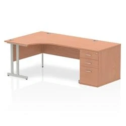 Image of Impulse 1600 Left Crescent Desk Beech Cantilever Leg + High Ped