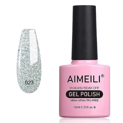 Image of AIMEILI Gel Nail Polish Shimmer Glitter, UV/LED Soak Off Gel, Art Manicure Salon DIY at Home, Long Lasting 10 ml Silver Glitter Explosion (023)