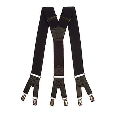 Image of Olata Men&#039;s Extra Wide Heavy Duty Y Shape Braces/Suspenders with Six Clip Design 5cm. Navy Blue