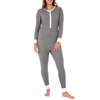 Image of Fruit of the Loom Women&#039;s Micro Waffle Premium Thermal Union Suit Pajama Bottom, Smoke Heather, XS S