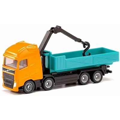 Image of siku 1683, Volvo Roll off Tipper with Crane, Metal,Plastic, Orange,Turquoise, body, Rotating crane