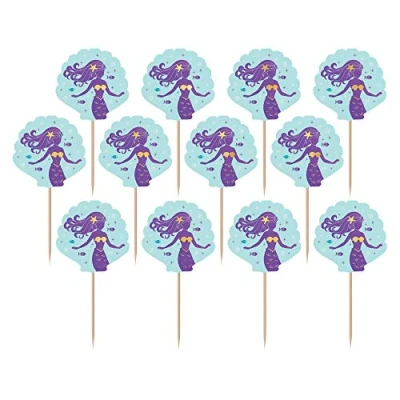 Image of Amscan 401975 Mermaid Wishes Kids Birthday Party Food Cake Picks 8.8cm 24 Pack