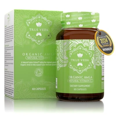 Image of Organic Amla Vitamin C Capsules Certified by Soil Association Potent Natural Sourced Ayurveda Vegetarian &amp; Vegan Friendly 60 Easy Swallow Amalaki Tablets Made in The UK