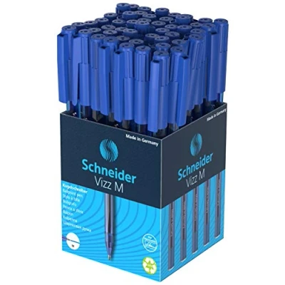 Image of Schneider Vizz Ballpoint Pen for Easy and Quick Writing Ink Colour Barrel Medium Line Blue 102203