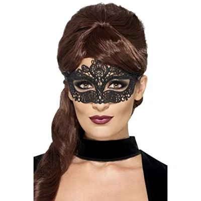 Image of Smiffys Embroidered Lace Filigree Eye Mask, Black