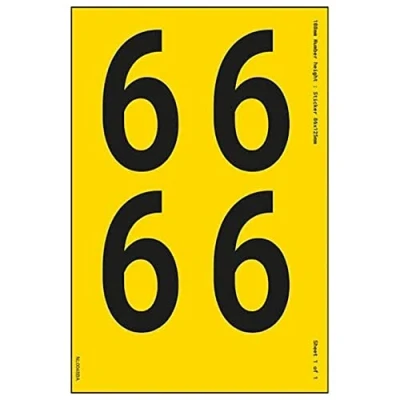 Image of V Safety One Number Sheet 6 18mm Height 300x200mm Yellow Adhesive Vinyl