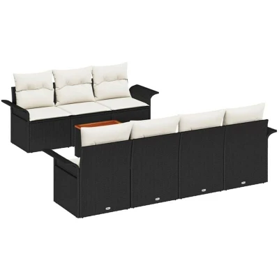 Image of vidaXL 8 Piece Garden Sofa Set with Cushions Black Poly Rattan Acacia