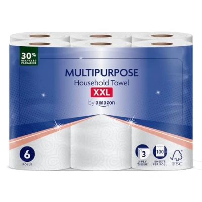 Image of by Amazon Multipurpose Kitchen Roll, 3 Ply, XXL Household Towel, 6 Rolls (Pack of 1), 100 Sheets per FSC Certified
